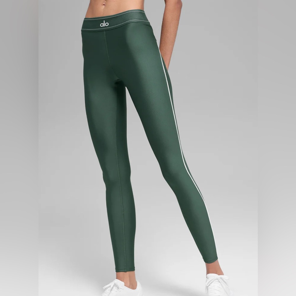 ALO Yoga Forest Green Leggings with White Stripe